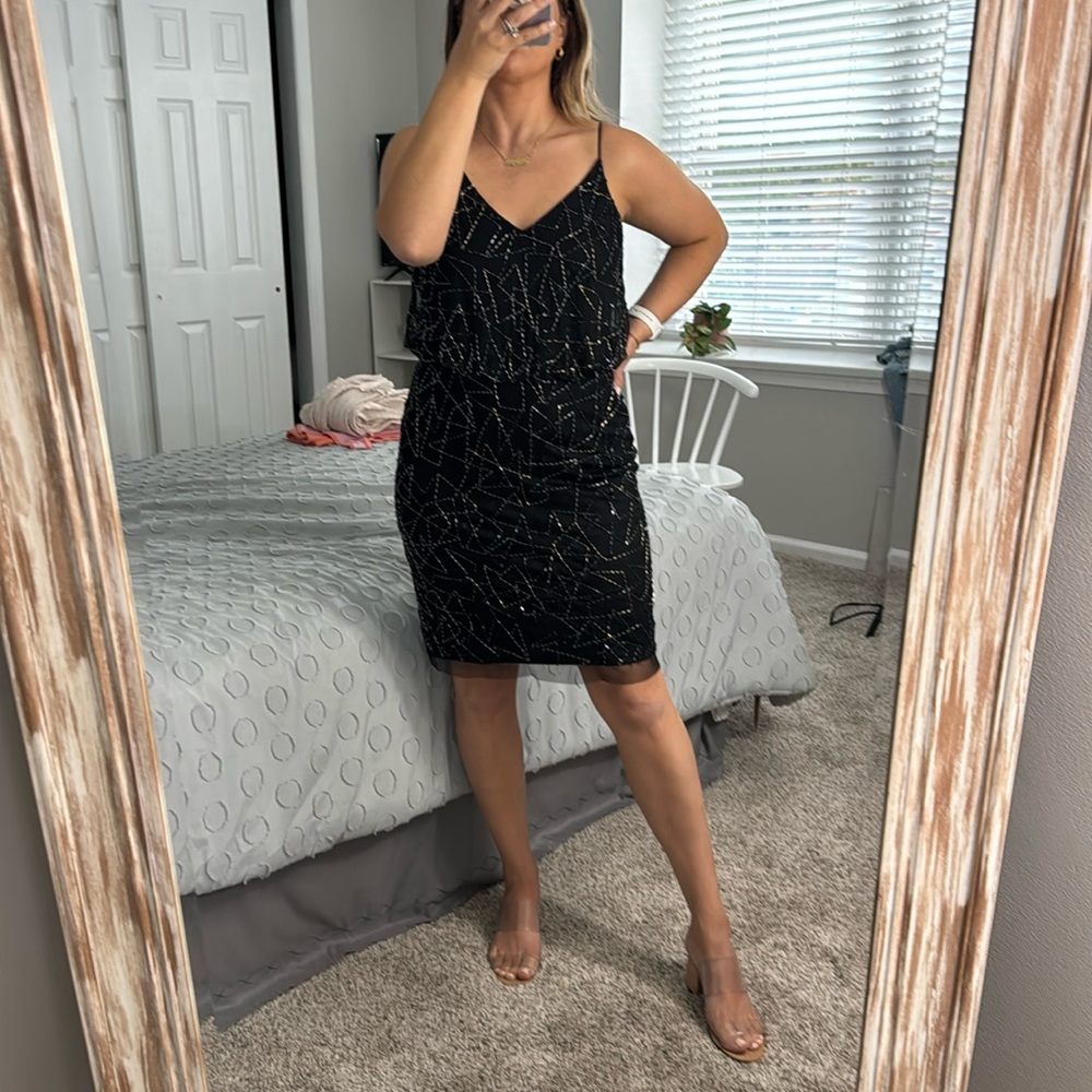 ADRIANNA PAPELL Cocktail Dress Black/Silver/Gray Size 6